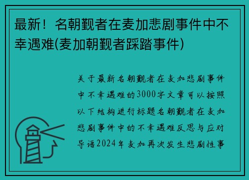 最新！名朝觐者在麦加悲剧事件中不幸遇难(麦加朝觐者踩踏事件)